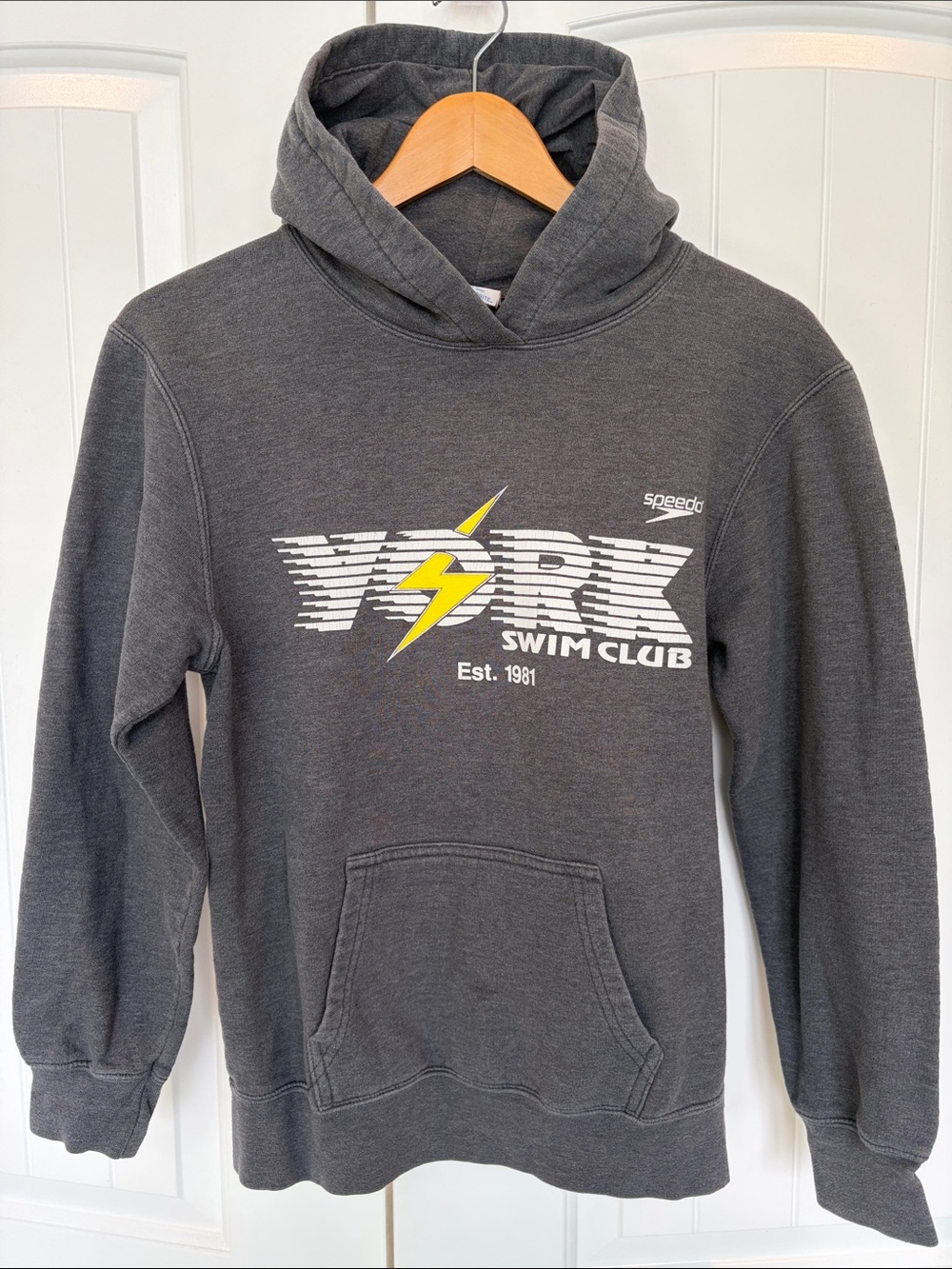 Speedo kids Charcoal Gray 'York Swim Club' Hoodie with Yellow Lightning